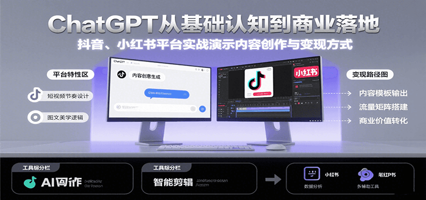 ChatGPT从基础认知到商业落地，实战演示抖音、小红书等平台的内容创作与变现-副业资源网