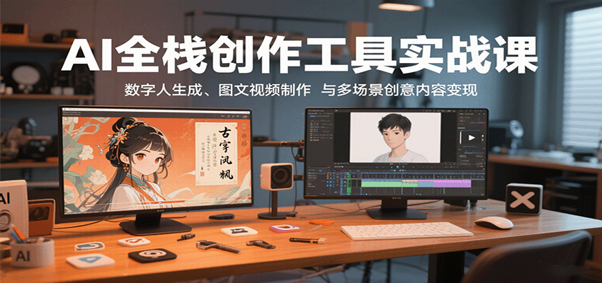 AI全栈创作工具实战课：数字人生成、图文视频制作与多场景创意内容变现-副业资源网