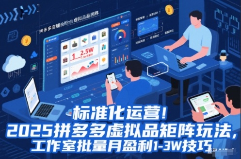 标准化运营！2025拼多多虚拟品矩阵玩法，工作室批量月盈利1-3W技巧【揭秘】-副业资源网