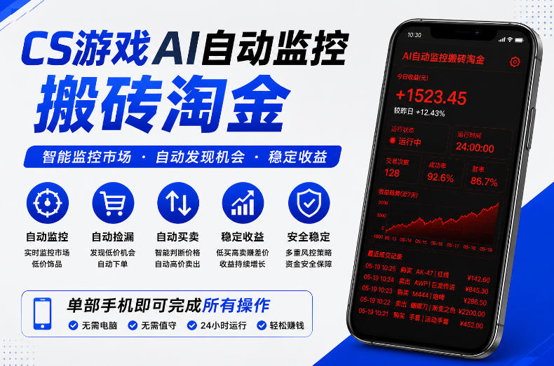 CS游戏AI自动监控搬砖淘金，稳定运行多年，支持任何形式验证，日入300+【揭秘】-副业资源网