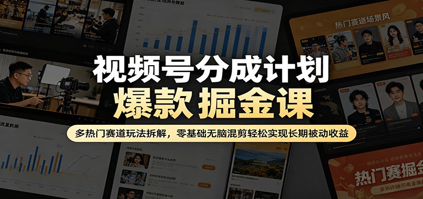 视频号分成计划爆款掘金课：多热门赛道玩法拆解，零基础无脑混剪轻松实现长期被动收益-副业资源网