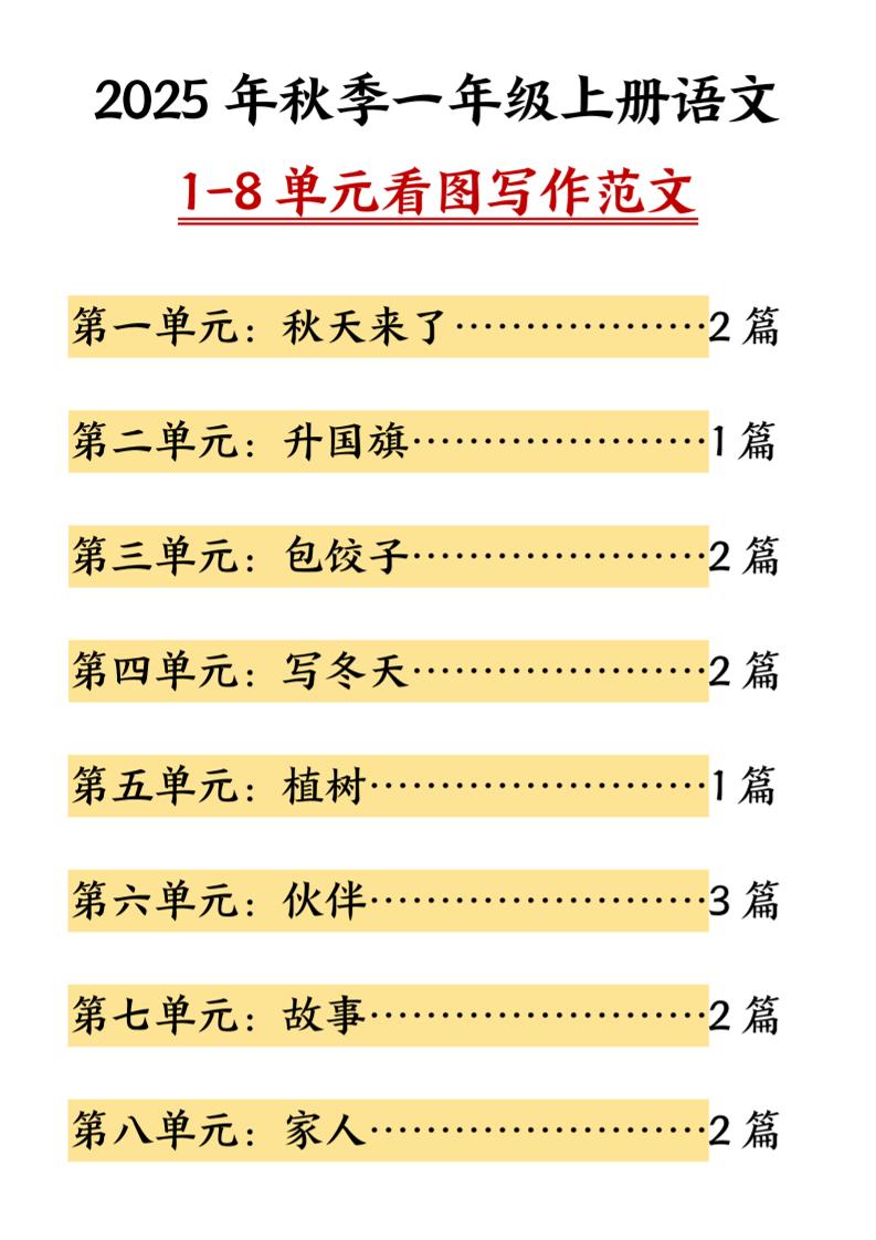 25秋一上语文1-8单元看图写作范文（16页）-副业资源网