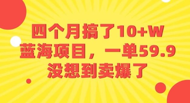 四个月搞了10+W的蓝海项目，一单59.9米，没想到卖爆了-副业资源网