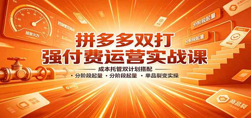 拼多多双打强付费运营实战课：成本托管双计划搭配，分阶段起量，单品裂变实操-副业资源网