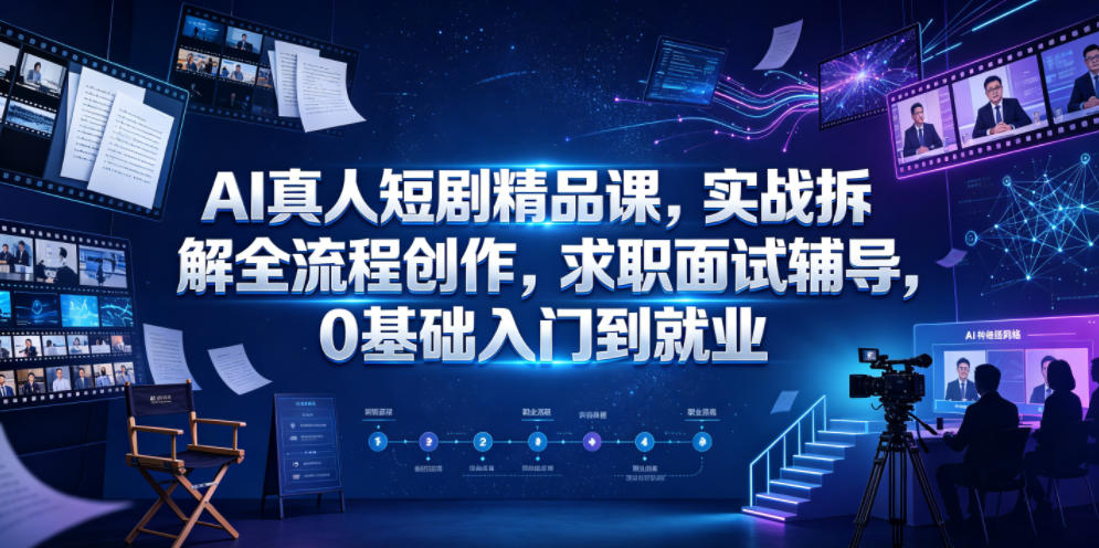 AI真人短剧精品课,实战拆解全流程创作,求职面试辅导,0基础入门到就业-副业资源网