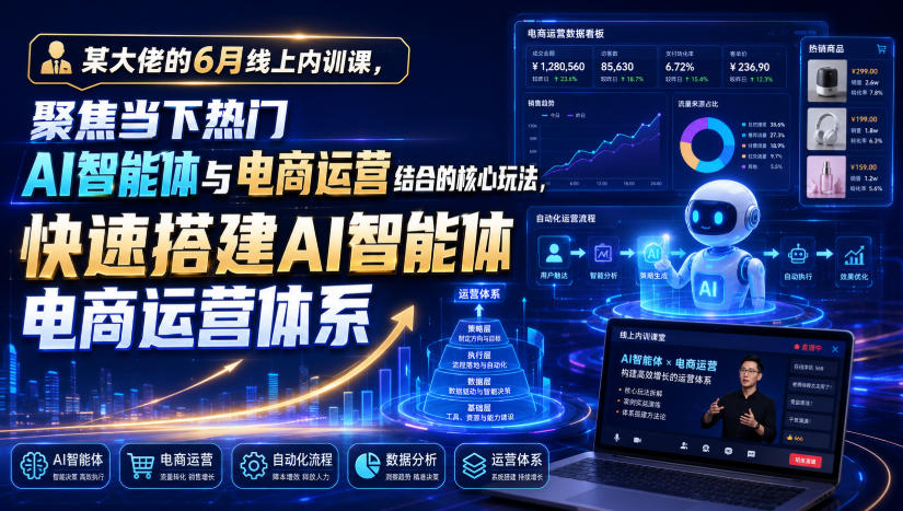 某大佬的6月线上内训课，聚焦当下热门AI智能体与电商运营结合的核心玩法，快速搭建AI智能体电商运营体系-副业资源网