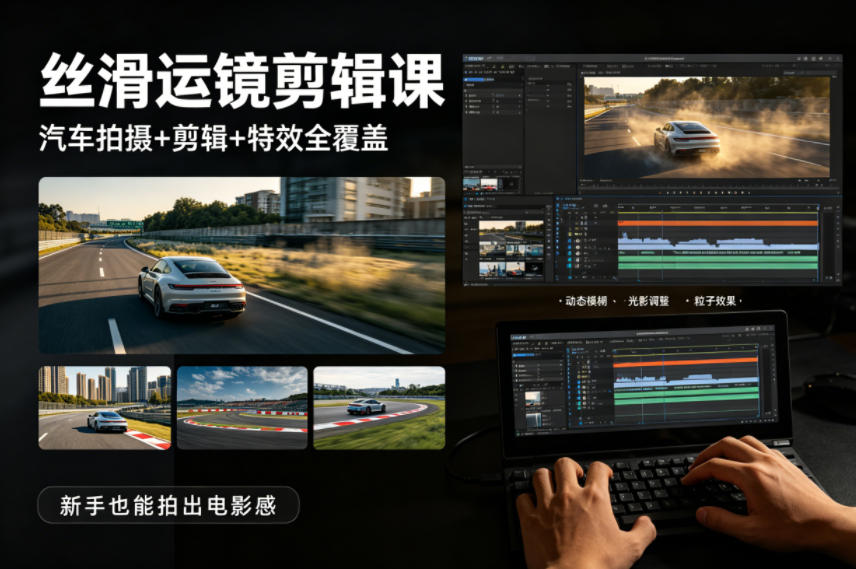 大叔丝滑运镜剪辑课，汽车拍摄+剪辑+特效全覆盖，新手也能拍出电影感-副业资源网