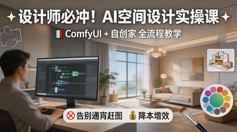 设计师必冲！AI空间设计实操课，ComfyUI+自创家全教学，告别通宵赶图，降本增效-副业资源网