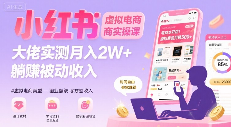 小红书虚拟电商，大佬实测月入2W+，实现被动收入-副业资源网
