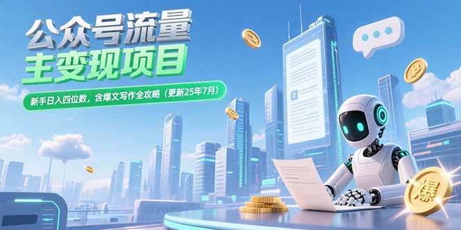 （15412期）公众号流量主变现项目，新手日入四位数，含爆文写作全攻略(更新25年7月)-副业资源网