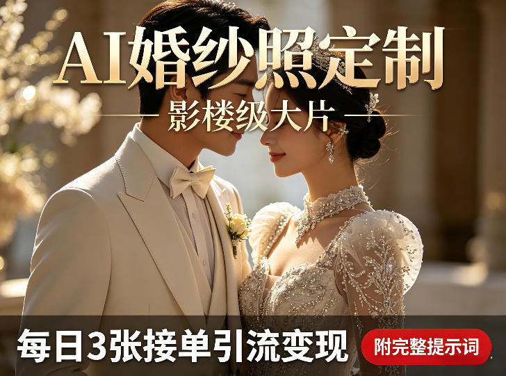 AI婚纱照定制影楼级大片，每日3张接单引流变现，轻松实现副业增收（附完整提示词）-副业资源网