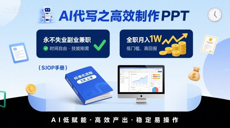 AI代写之高效制作PPT，永不失业副业兼职，全职月入1W【SOP手册】-副业资源网