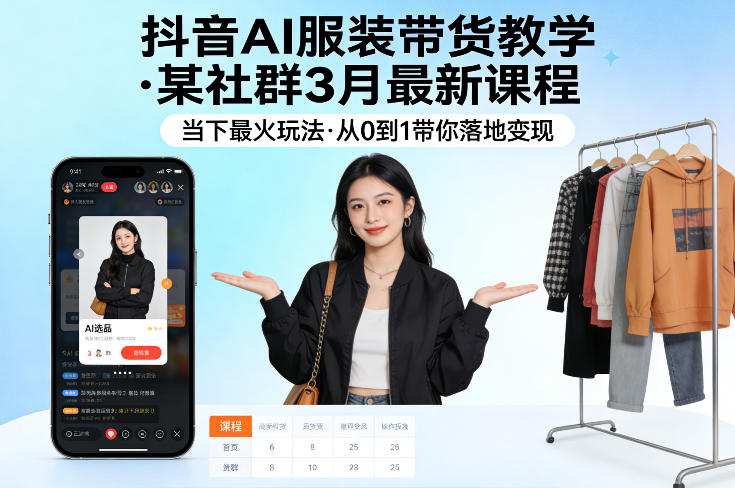 抖音AI服装带货教学，某社群3月最新课程，当下最火玩法，从0到1带你落地变现-副业资源网