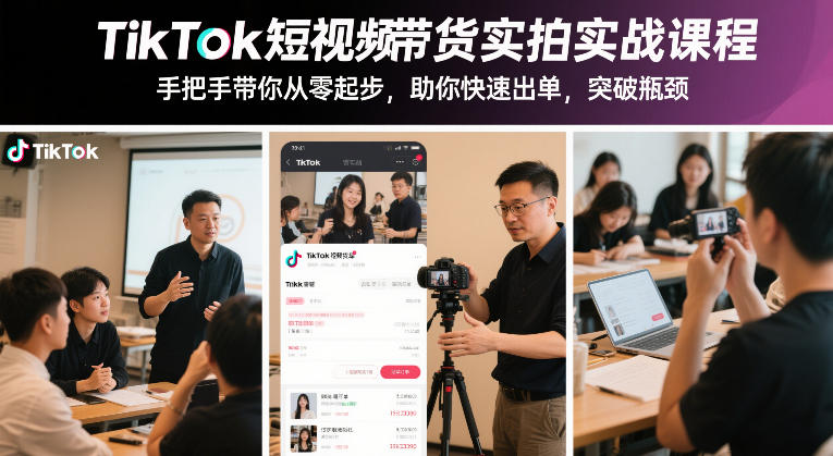 TikTok短视频带货实拍实战课程，手把手带你从零起步，助你快速出单，突破瓶颈-副业资源网