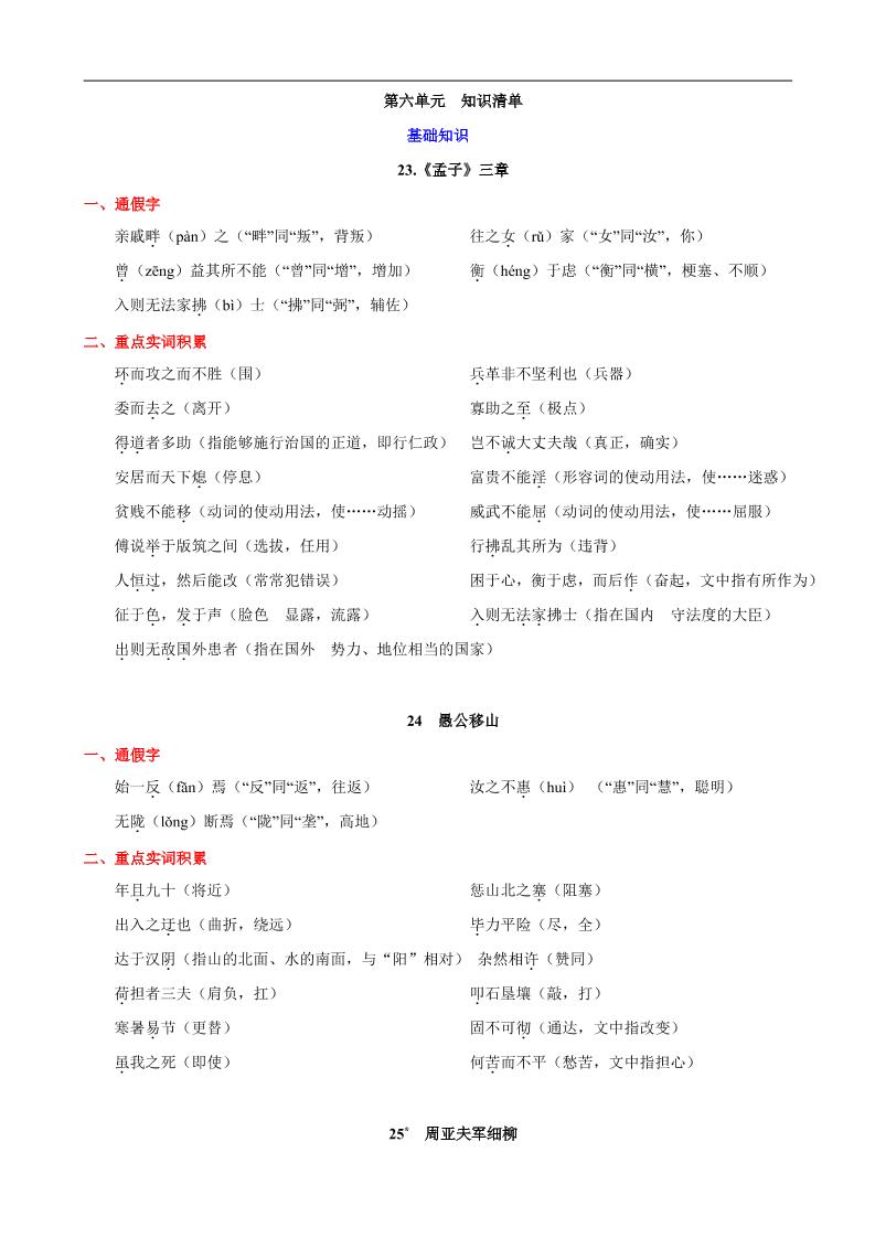 八年级上语文第六单元知识清单-副业资源网