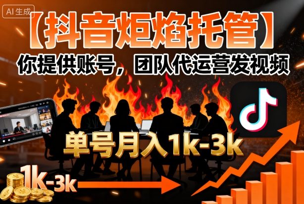 【抖音炬焰托管】你提供账号，团队代运营发视频，单号月入1k+【揭秘】-副业资源网