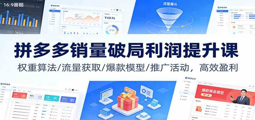 拼多多销量破局利润提升课：权重算法/流量获取/爆款模型/推广活动，高效盈利-副业资源网