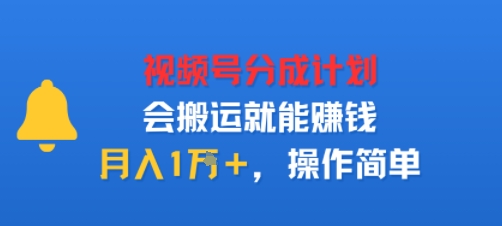 视项号分成计划会搬运就能賺钱，月入1W+，操作简单-副业资源网