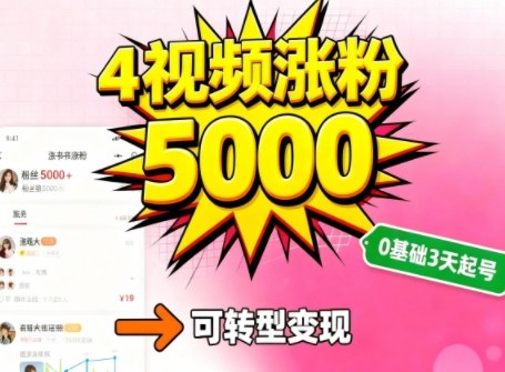 小红书暴力起号方法，四个视频涨粉5000，起号后可转型，操作简单，对小白友好-副业资源网