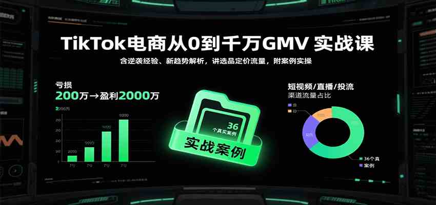TikTok电商从0到千万GMV实战课，含逆袭经验、新趋势解析，讲选品定价流量，附案例实操-副业资源网