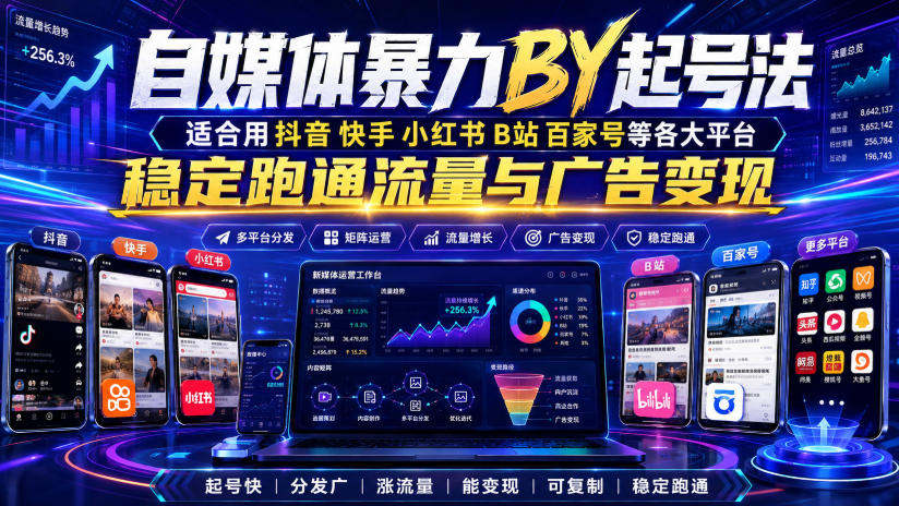自媒体暴力搬运起号法，适合用抖音快手小红书B站百家号等各大平台，稳定跑通流量与广告变现-副业资源网