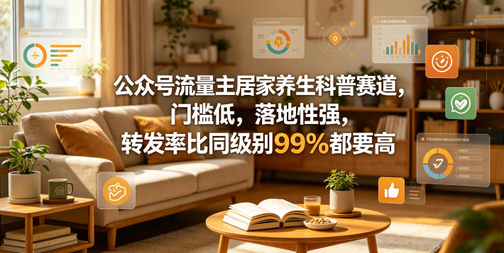 公众号流量主居家养生科普赛道，门槛低，落地性强，转发率比同级别99％都要高-副业资源网