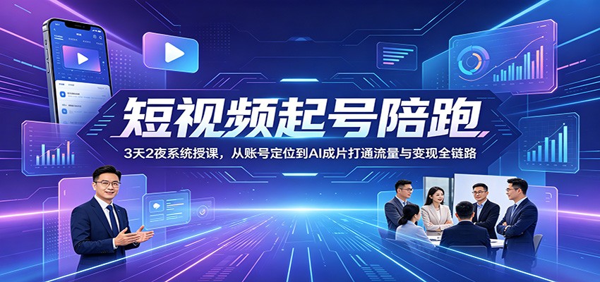 短视频起号陪跑：3天2夜系统授课，从账号定位到AI成片打通流量与变现全链路-副业资源网