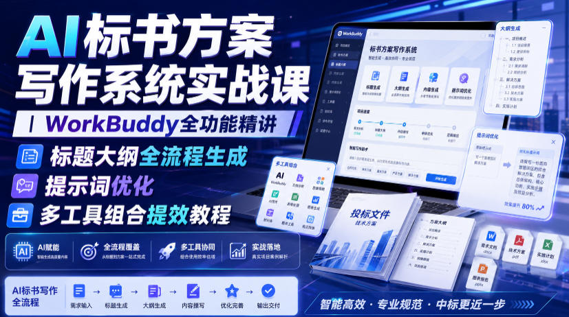 AI标书方案写作系统实战课|WorkBuddy全功能精讲・标题大纲全流程生成・提示词优化・多工具组合提效教程-副业资源网