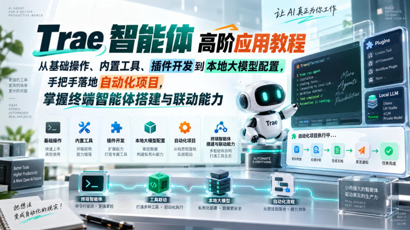 Trae智能体高阶应用教程，从基础操作、内置工具、插件开发到本地大模型配置，手把手落地自动化项目-副业资源网