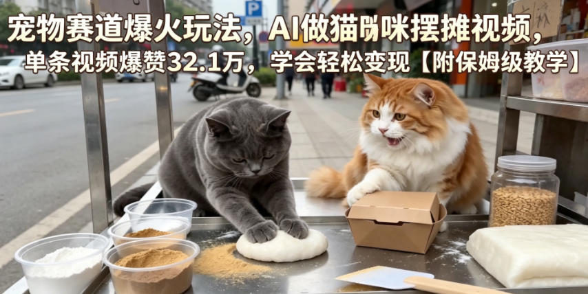 宠物赛道爆火玩法，AI做猫咪摆摊视频，单条视频爆赞32.1万，学会轻松变现【附保姆级教学】-副业资源网