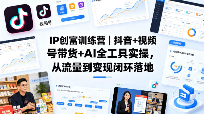 IP创富训练营｜抖音+视频号带货+AI全工具实操，从流量到变现闭环落地-副业资源网