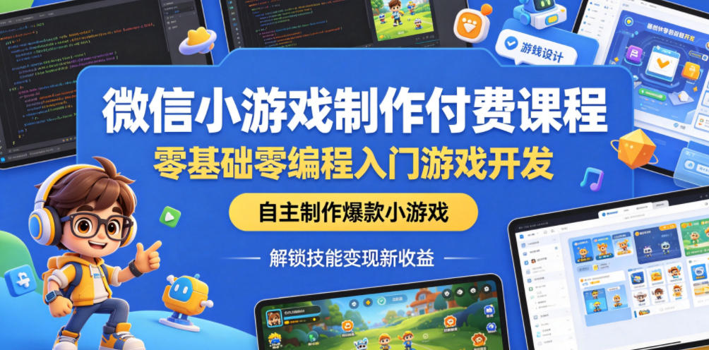 微信小游戏制作付费课程,零基础零编程入门游戏开发,自主制作爆款小游戏,解锁技能变现新收益-副业资源网