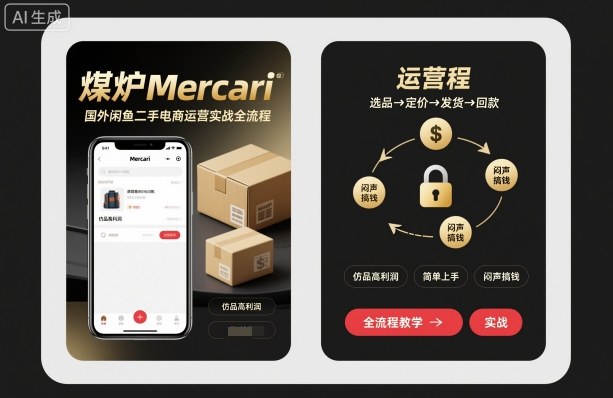 煤炉Mercari国外闲鱼二手电商运营实战全流程,仿品高利润,简单上手,闷声搞钱-副业资源网