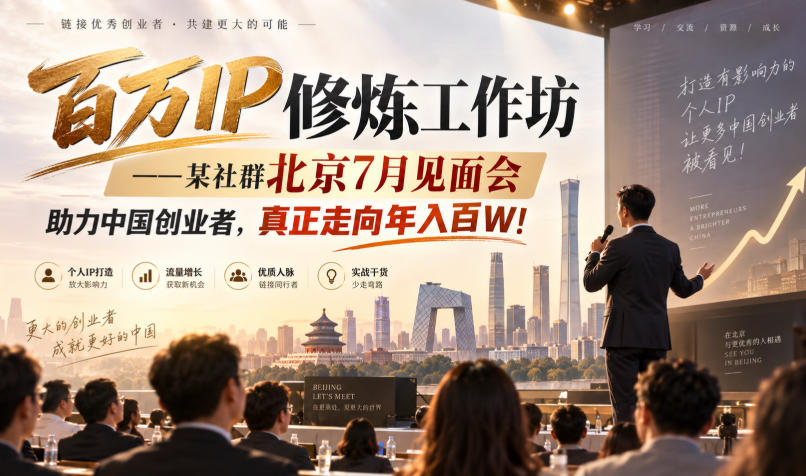 百万IP修炼工作坊——某社群北京7月见面会，助力中国创业者，真正走向年入百W!-副业资源网
