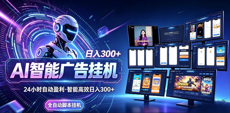 AI智能广告挂G项目，无需人工，单机稳定日入200+，可矩阵放大，24小时不间断刷广告賺收益【揭秘】-副业资源网