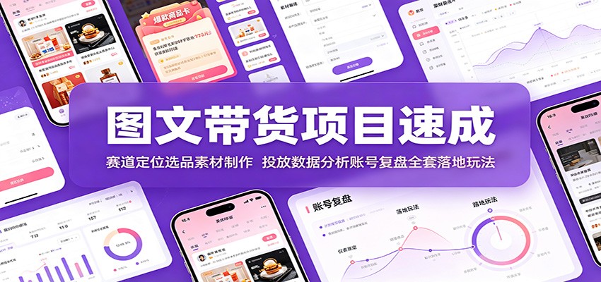 图文带货项目速成：赛道定位选品素材制作，投放数据分析账号复盘全套落地玩法-副业资源网