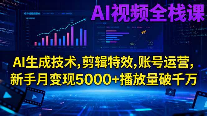 （16603期）AI视频全栈课:AI生成技术,剪辑特效,账号运营,新手月变现5000+播放量破千万-副业资源网