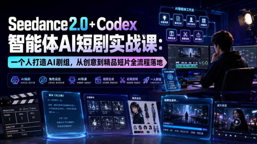 Seedance2.0+Codex智能体AI短剧实战课：一个人打造AI剧组，从创意到精品短片全流程-副业资源网
