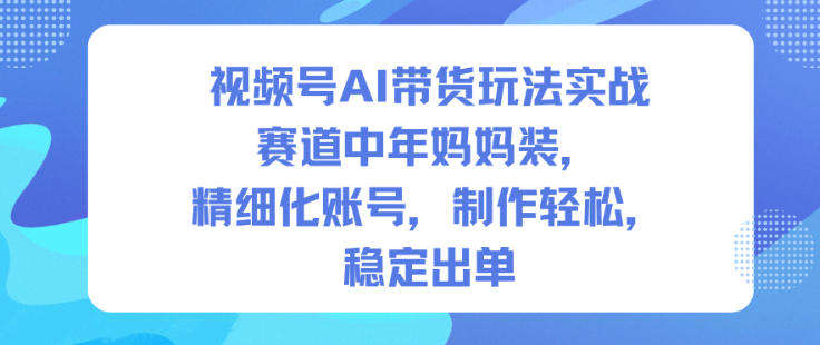 视频号AI带货玩法实战，赛道中年妈妈装，精细化账号，制作轻松，稳定出单-副业资源网