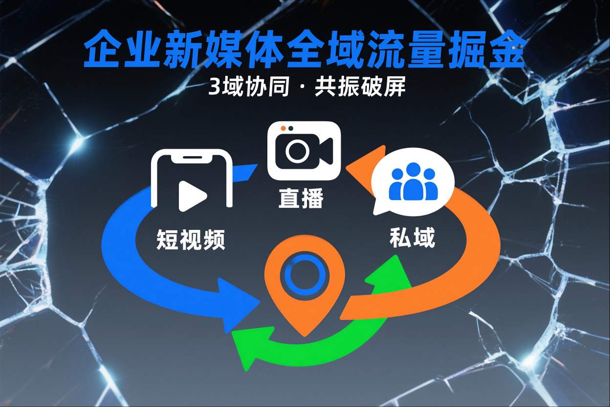 短视频全域商业模式，企业新媒体全域流量掘金，3域协同，共振破屏，短视频-直播-私域-地域-副业资源网