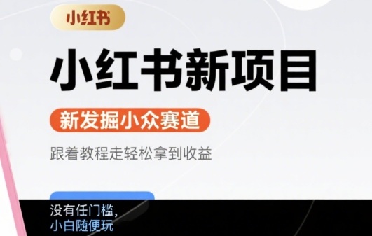 小红书新项目，新发掘出来的小众赛道 ，跟着教程走轻松拿到收益，没有任何门槛，小白随便玩-副业资源网