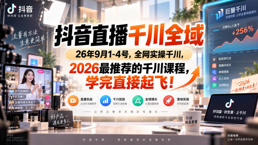 抖音直播千川全域26年9月1-4号，全网实操千川，2026最推荐的千川课程，学完直接起飞！-副业资源网