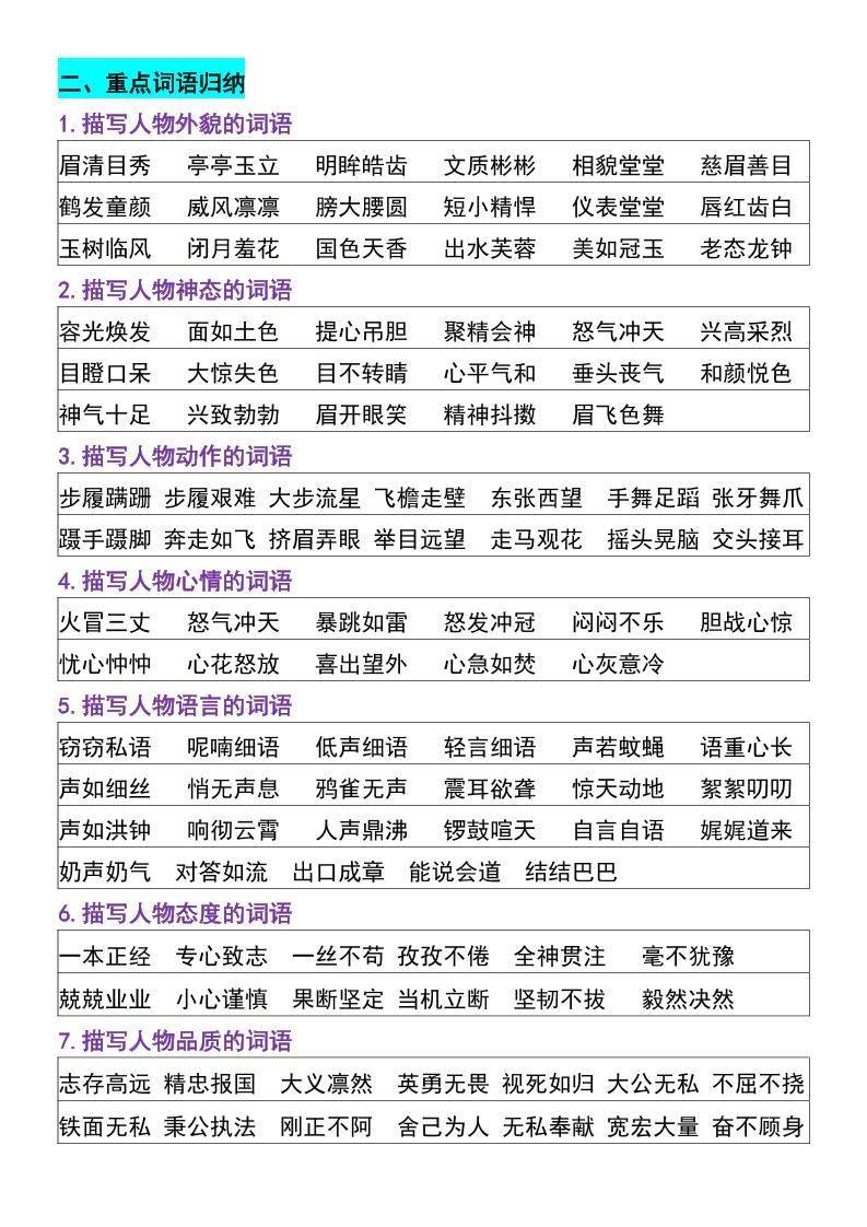 四年级上语文重点整理归纳