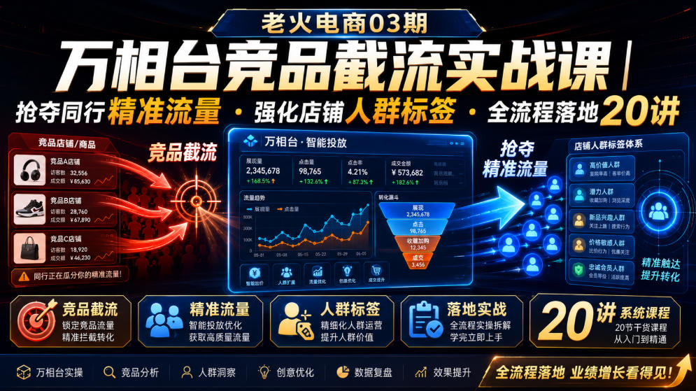 老火电商03期・万相台竞品截流实战课|抢夺同行精准流量・强化店铺人群标签・全流程落地20讲-副业资源网