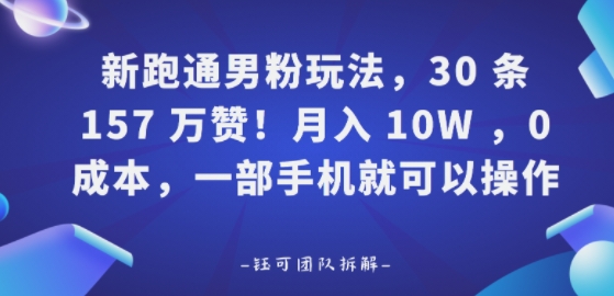 新跑通男粉玩法，30条157W赞，0成本，一部手机就可以操作-副业资源网