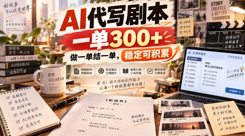 AI代写剧本，一单300+，做一单结一单，稳定可积累-副业资源网