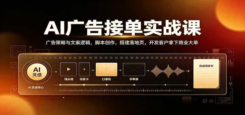 AI广告接单实战：广告策略与文案逻辑，脚本创作，搭建落地页，开发客户拿下商业大单-副业资源网