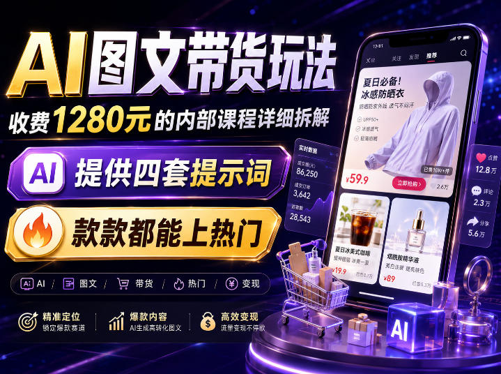 AI图文带货内部玩法,1280内部课程对外系统拆解,看完直接上手变现!-副业资源网