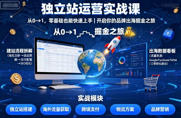独立站运营实战课，从0到1，零基础也能快速上手，开启你的品牌出海掘金之旅-副业资源网