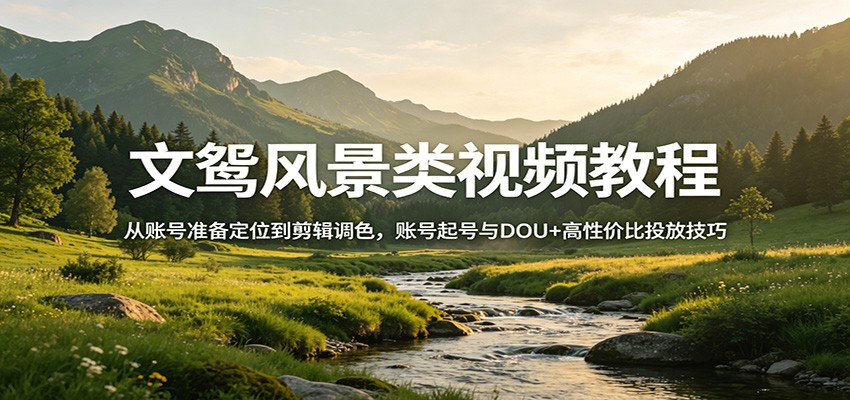 文鸳风景类视频教程：从账号准备定位到剪辑调色，账号起号与DOU+高性价比投放技巧-副业资源网